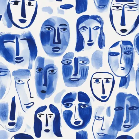Bohemian Blue Crayon Faces