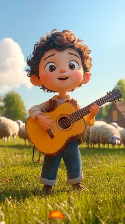 Cartoon Boy Singing Guitar