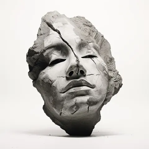 Geisha and Man Faces Emerging From Rock Monochrome