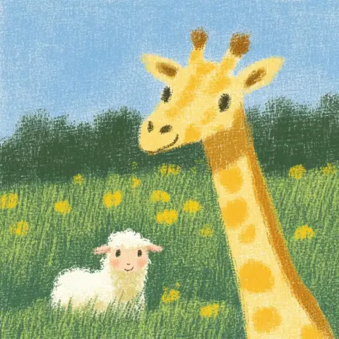 Giraffe and Sheep Encounter