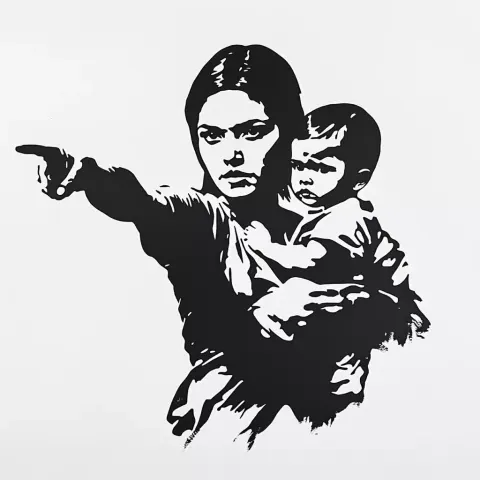 Realistic Stencil Mother and Child