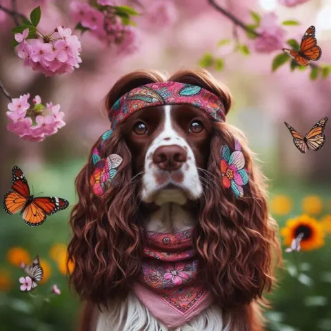 Boho Style Springer Spaniel Photorealistic Portrait