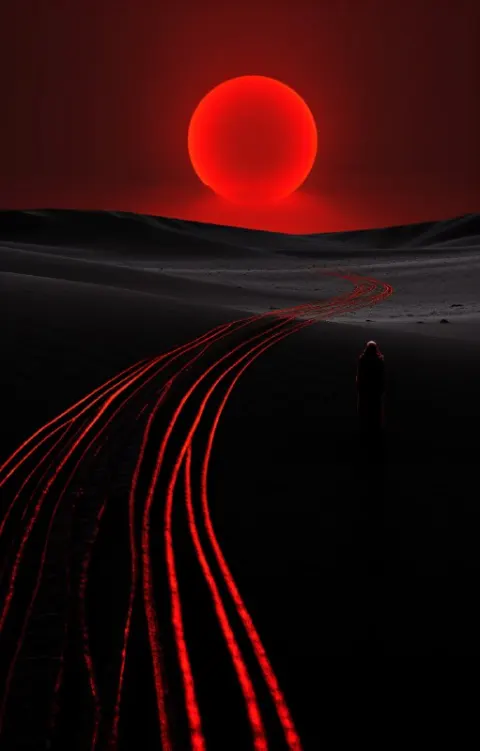 Black Tonal Dune Artwork With Single Red Dot Accent