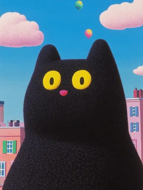 Whimsical Cat Among Balloons
