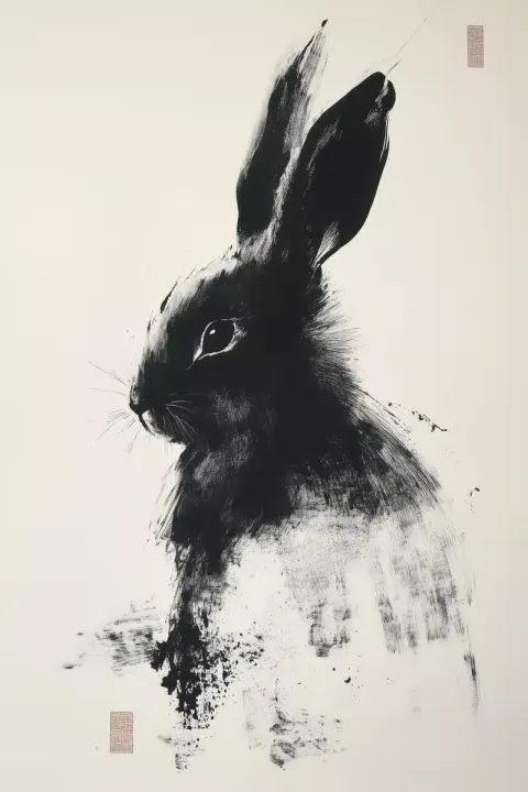 Abstract Sumi-e Rabbit Painting