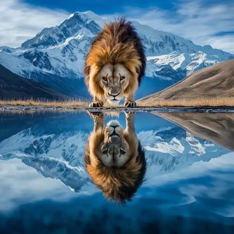 Lion Reflection in Lake