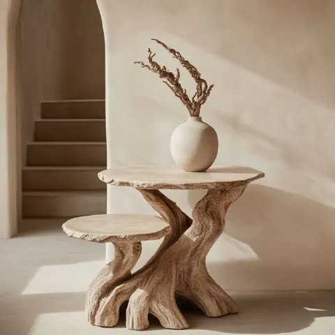 Driftwood Round End Table with Vase