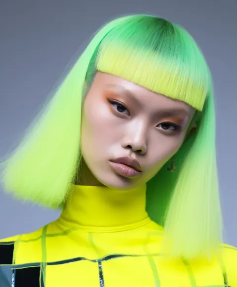 Neon Green Hair Makeup Art Hyper-Realistic Pop Print