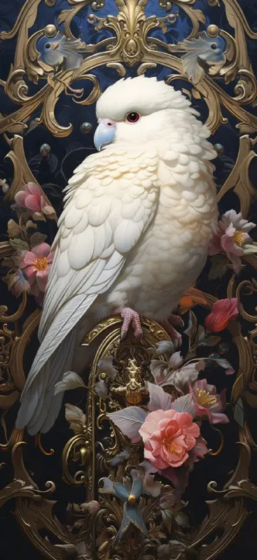 White Budgerigar Ornate Fantasy Book Cover Art