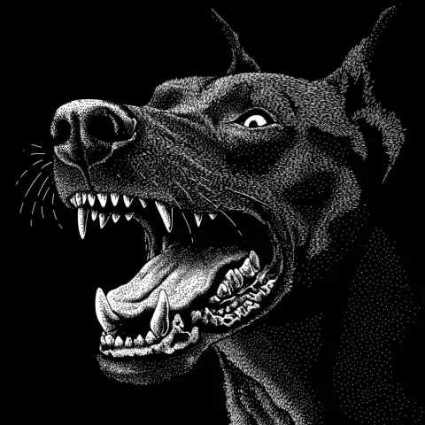 Pointillist Doberman in Shadows