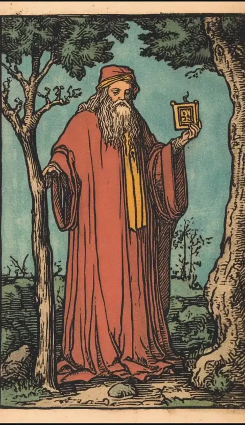 Medieval Woodblock Hermit Card