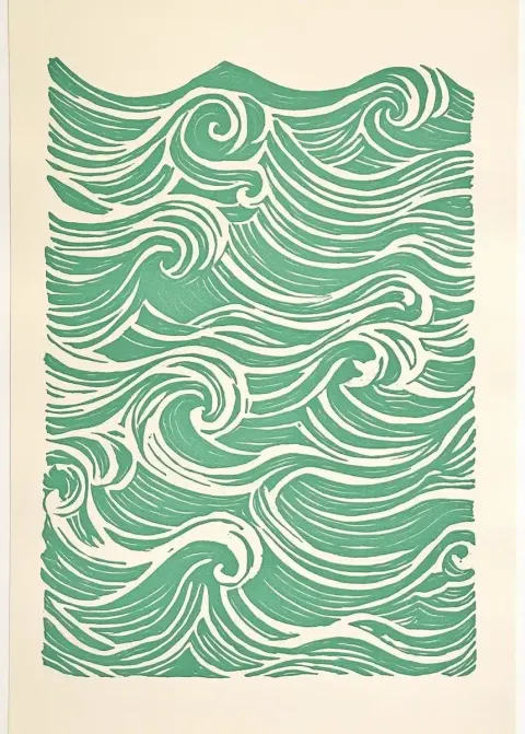 Linocut Waves in Green