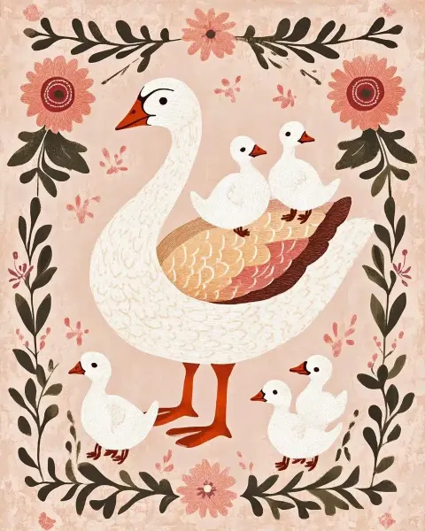 Folk Art Goose Family