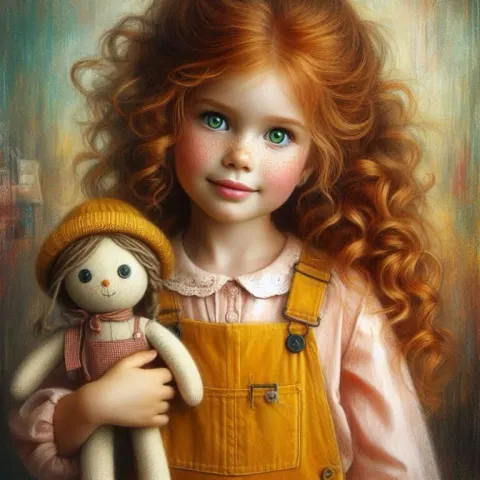 Auburn-Haired Girl in Yellow Overalls Chalk Artwork