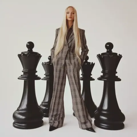 Eccentric Woman with Chess Pieces