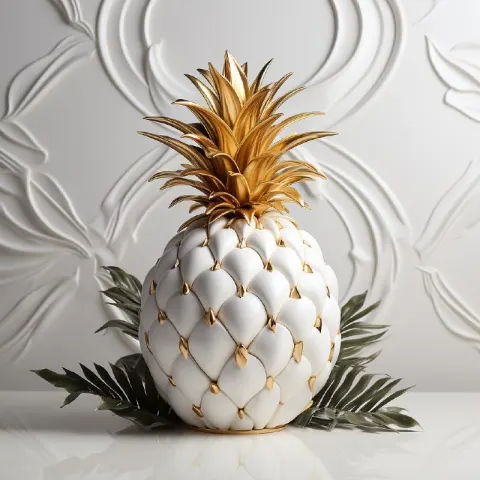 Exotic Pineapple Porcelain 3D Illustration on White