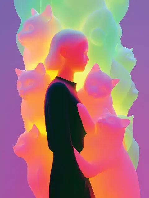 3D Woman with Ghost Cats