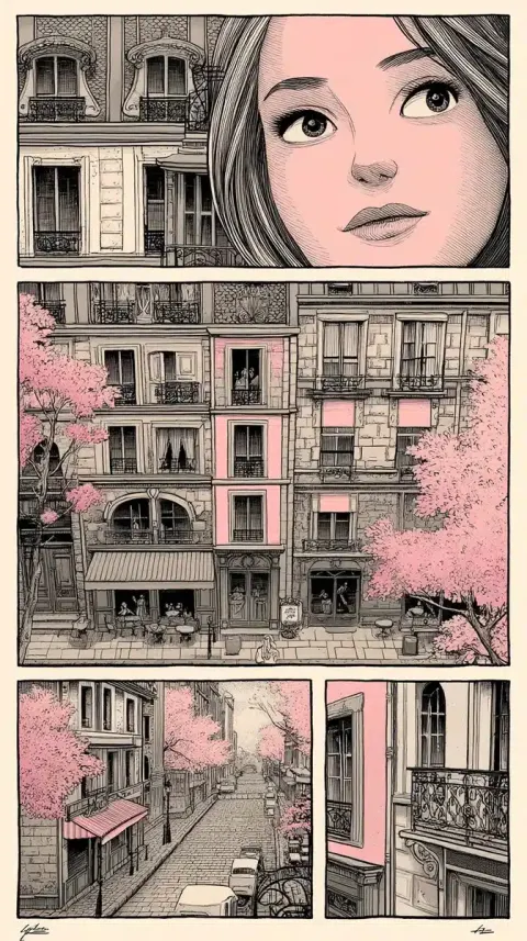 Tri-Panel Paris Cafe Illustration