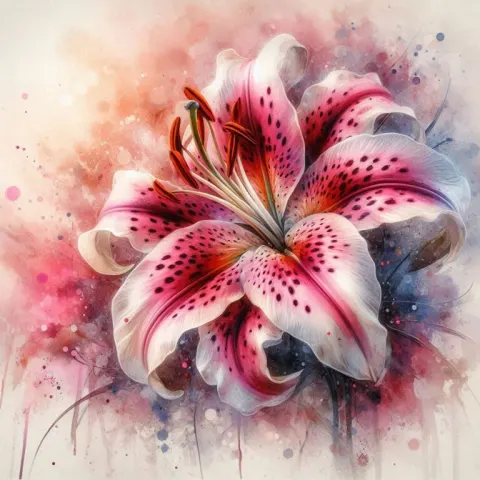 Stargazer Lily Watercolor With Soft Color Splashes