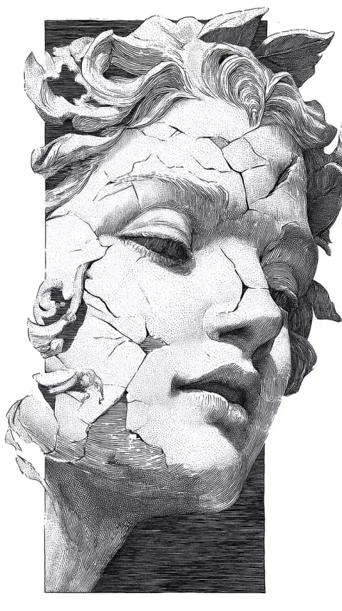 Lineart Portrait of Cracked Goddess