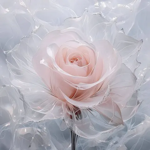 Pale Pink Glass Rose in White Smoke Minimalist Art