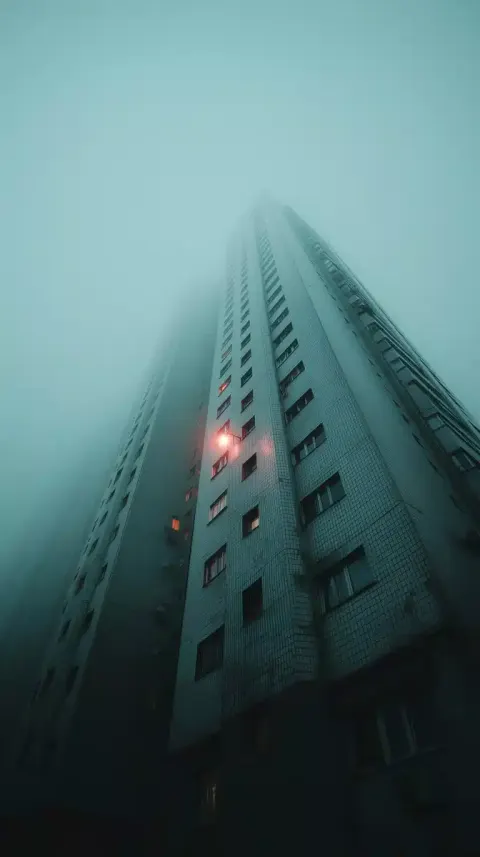 Retrofuturistic Skyscraper in Fog