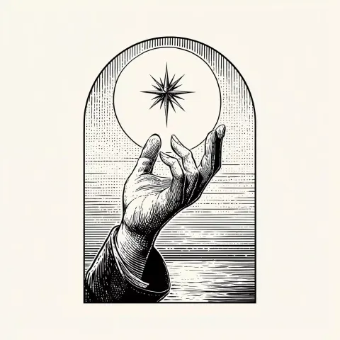 Vintage Lineart Hand Reaching Star
