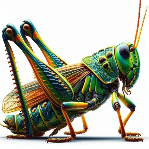 Vibrant Grasshopper in Natural Pose on White Backdrop