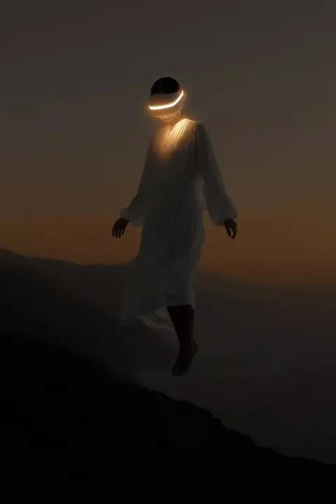 Ethereal Figure at Cliff