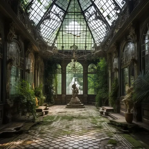Abandoned Manor Entrance Hall With Glass Roof