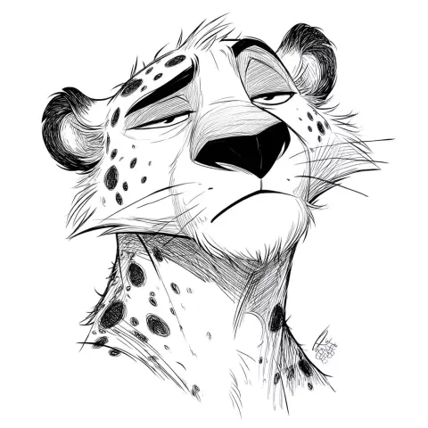 Cartoonish Lazy Leopard Sketch