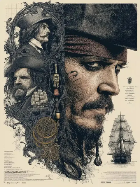 Vintage Woodcut Pirates Poster