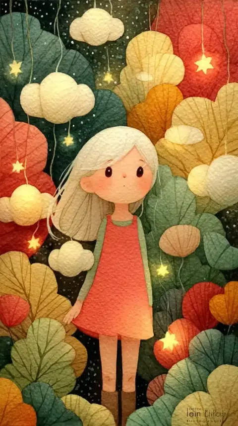 Cartoon Girl Under Lantern