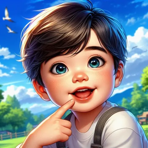 Happy Asian Toddler Boy in Park Detailed Illustration