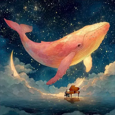 Whale in Watercolor Sky