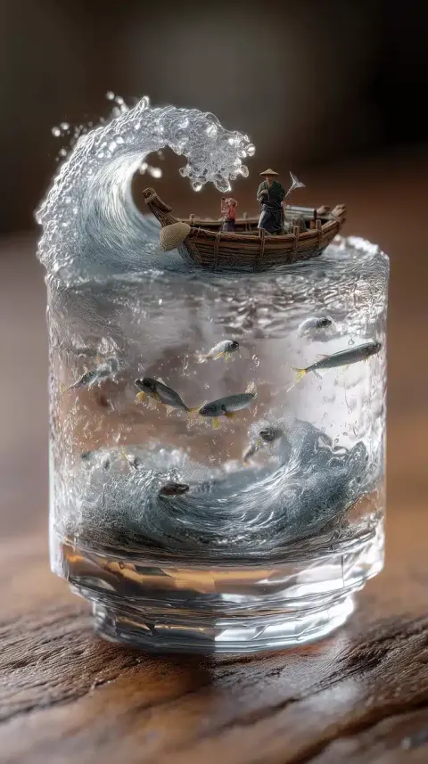 Soju Glass with Ocean Wave