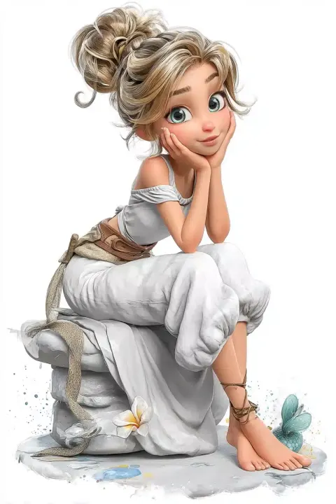 Cartoon Girl on Cloud