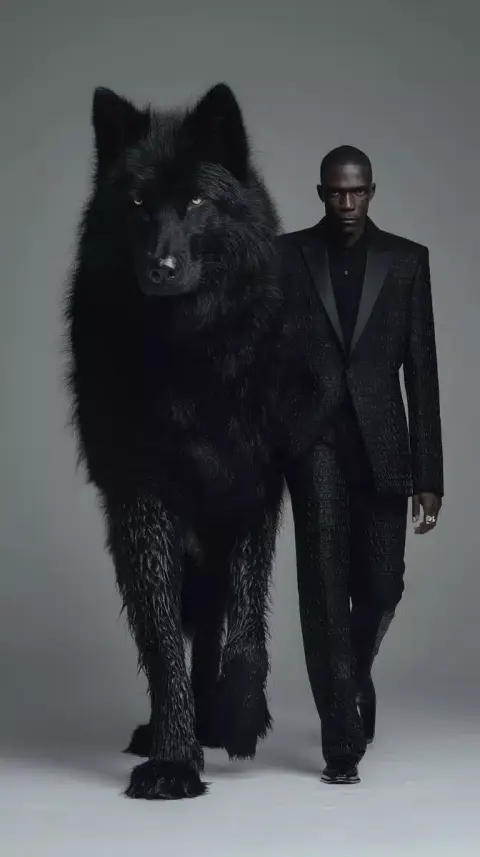 Hyper-Realistic Man and Wolf