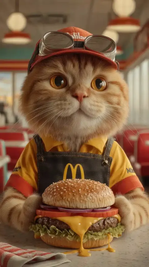Photorealistic Cat at McDonalds