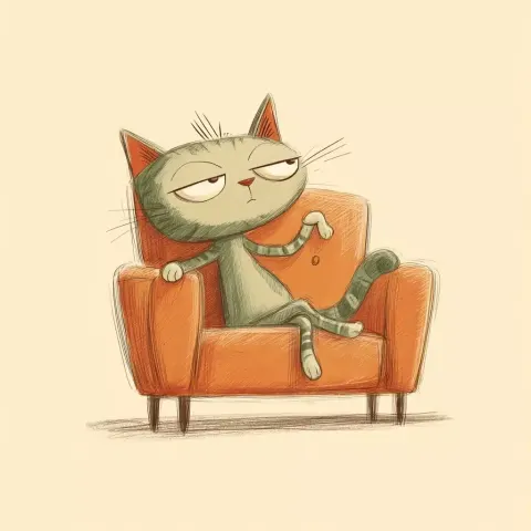 Hand-Drawn Cat on Sofa