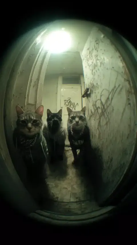 Angry Cats in Peephole