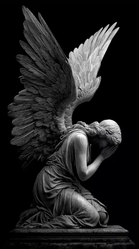 Grayscale Angel Praying Design
