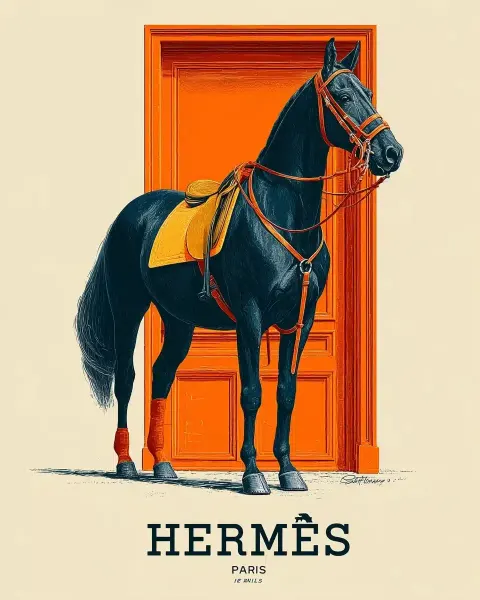 Navy Horse with Orange Accents