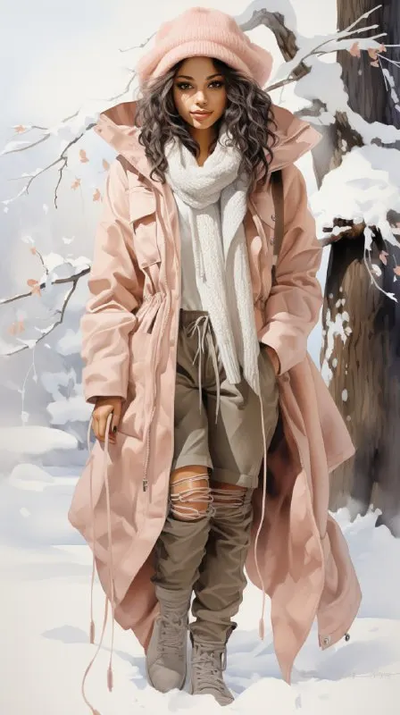 African American Woman in Winter Street Couture Style