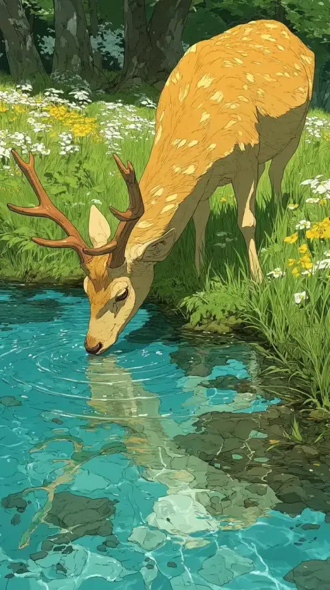 Ethereal Deer by Stream