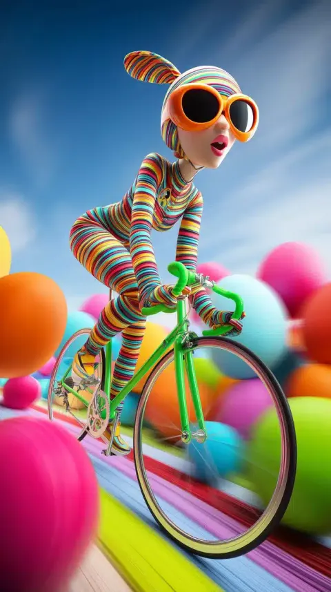 Cartoon Bunny Woman Cycling