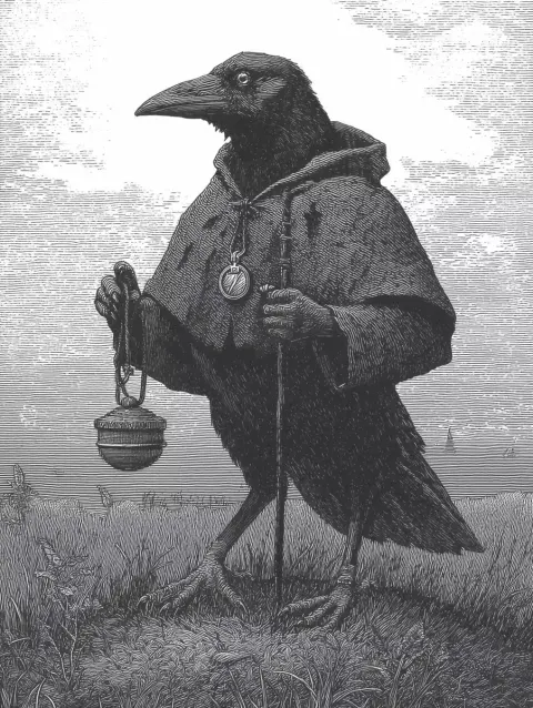 Engraved Crow in Cloak