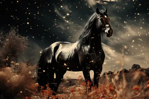 Black Horse on the Moon Georges Melies Style Photo