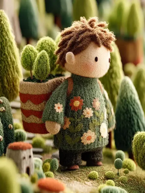 Miniature Boy with Saplings