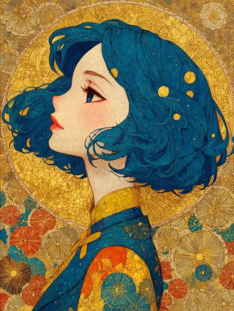 Anime Girl in Klimt Style